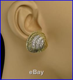 14K Yellow Lemon Gold Diamond Vintage Retro Mid-Century Sea Shell Earrings