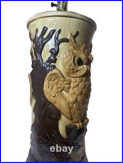 16 1973 Mid Century Ceramic Owl Lamp Tall Handpainted Statement Huge Works