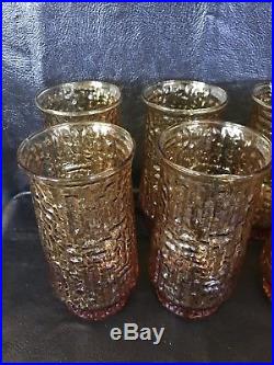16 Vintage Mid Century 60s Libbey Artica Retro Amber Glass Drinking Glasses Set