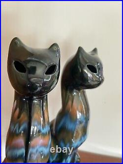 18 PAIR MID CENTURY CERAMIC CAT Sculptures Large Drip Glaze MCM Boho Vintage
