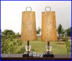 18617 Vintage Pair of Mid Century Danish Table Lamps w Orig Shades Retro Lights