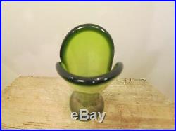 19.5 TALL Vintage LE SMITH Green Art Glass SWUNG VASE Mid Century Modern Retro