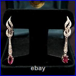 1950s Vintage Ruby Diamond Palladium Earrings Mid Century Retro Estate Omega
