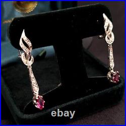 1950s Vintage Ruby Diamond Palladium Earrings Mid Century Retro Estate Omega
