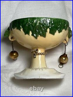 1959 Holt Howard Christmas Lady Head Vase, Holly Hair Orig Orn Earrings Necklace