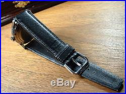1960's LONGINES AUTOMATIC BLACK DIAL MANS VINTAGE WATCH black band KEEPING TIME