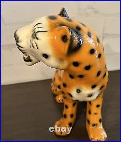 1960's Mid Century Ceramic Tiger Cheetah Hollywood Regency