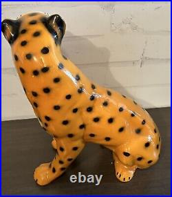 1960's Mid Century Ceramic Tiger Cheetah Hollywood Regency