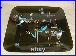 1960's Mid Century Modern Black Smoked Glass Hummingbirds & Bees Plate 14 EUC