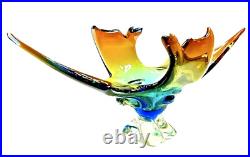 1960s Canadian Lorraine Tie Dye Art Glass 19 Sculptured Console Centerpiece