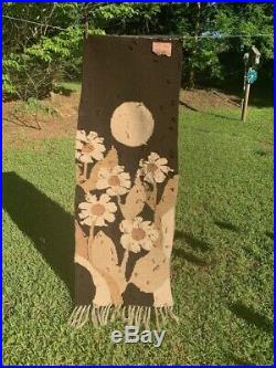 1960s Hand Woven Wall Hanging Tapestry Moonflowers Moon 5' LARGE Carol Owen MOD