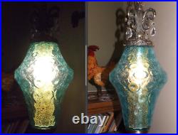 1960s Mid Century Blue UFO Retro Vintage Swag Lamp Pendant MCM Hollywood Regency