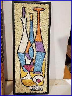 1960s Original Gravel Mosaic Wall Art Mid Century Modern Wine Decanter Fruit 20