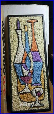 1960s Original Gravel Mosaic Wall Art Mid Century Modern Wine Decanter Fruit 20