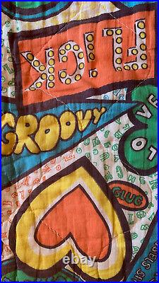 1960s Original Vintage Quilted Groovy Psychedelic Sleeping Bag 32 x 73.5