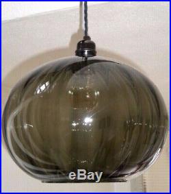 1960s PENDANT LIGHT in Smoked Green Glass Vintage, Late Mid Century, Retro