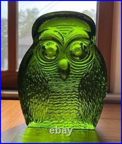 1960s Vintage BLENKO Owl Green Art Glass Bookend Figurine Mid Century EUC