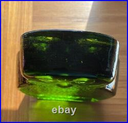 1960s Vintage BLENKO Owl Green Art Glass Bookend Figurine Mid Century EUC