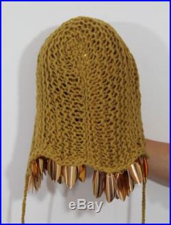 1960s Vintage JEANNE DAMON Designer Knitted & Gold Plastic Palette Hood Hat NR