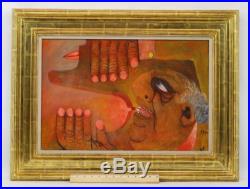 1967 Vintage Modernist Expressionist Erotica Oil Painting, Man & Nude Woman NR