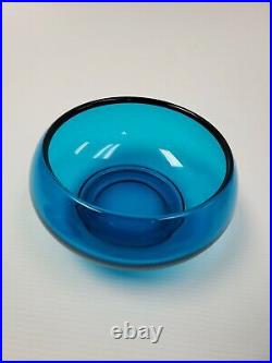 1970's Viking Glass Bluenique Blue Covered Candy Dish with Long Tailed Bird & Lid