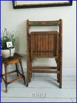2 Folding Chairs Vintage Mid Century Wood Industrial Retro Old Prop Cafe Garden