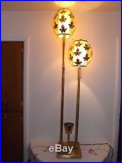 2 Light Stand Floor Lamp Mid Century Leaf Brass Retro Vintage Hollywood Regency