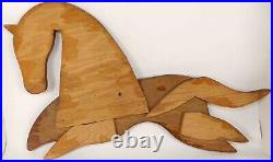 2 Mid Century Modern Abstract Wooden Horses Wall Hangings Retro Vintage