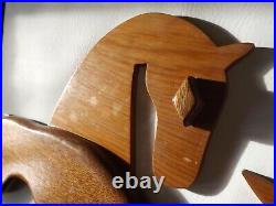 2 Mid Century Modern Abstract Wooden Horses Wall Hangings Retro Vintage