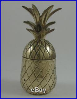 2 Small Vintage Retro Solid Brass Pineapple Trinket Boxes c. 1960s 1970s