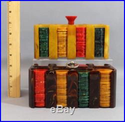 2 Vintage Catalin Bakelite Complete Poker Chips & Bakelite Catalin Caddys, NR
