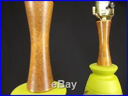 2 Vintage Mid Century Modern Retro LIME GOLD teak Table Lamps ATOMIC BOOMERANG