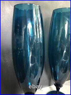2 Vintage Mid Century blown Glass Huge Tall pedestal Vase vases MCM blue Empoli