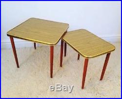 2 Vintage Retro 1950s Mid Century Teak Formica Side Tables, Occasional Tables