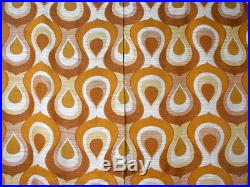 2 Vintage psychedelic fabric curtains drapes brown retro Mid-Century Panton 70's
