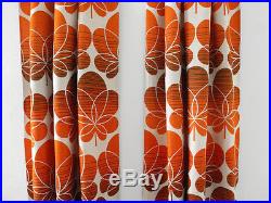 2 from 4 vintage fabric curtains drapes orange retro mid century design 60s 70s