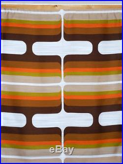 2 vintage fabric curtains drapes orange brown green retro Mid-Century design 70s