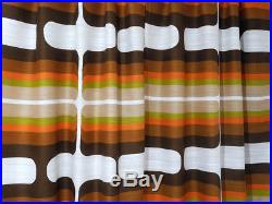 2 vintage fabric curtains drapes orange brown green retro Mid-Century design 70s