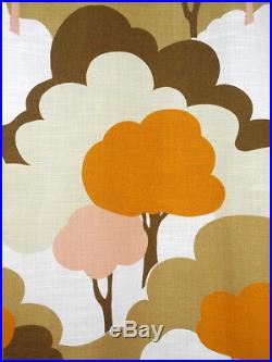 2 vintage fabric curtains drapes trees clouds brown retro mid century design 70s