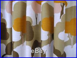 2 vintage fabric curtains drapes trees clouds brown retro mid century design 70s