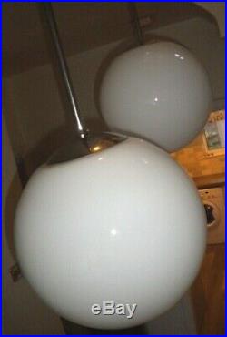 2 x Opaline Glass Globe PENDANT LIGHTS Huge 10 Dia Vintage, Retro