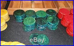 290 BAKELITE POKER CHIPS MARBLEIZED YELLOW, RED, & GREEN! WITH CASE