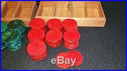 290 BAKELITE POKER CHIPS MARBLEIZED YELLOW, RED, & GREEN! WITH CASE