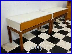 2x vintage mid century retro teak melamine bedside nightstand tables -Delivery