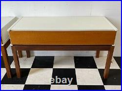 2x vintage mid century retro teak melamine bedside nightstand tables -Delivery