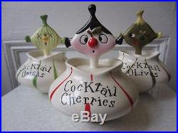 3 Holt Howard Pixie Pixieware COCKTAIL ONIONS, OLIVES & CHERRIES no reserve