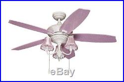 3 Light 48 Pink/White Retro Ceiling Fan with Fabric Shades, New! Mid-Century Vtg