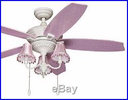 3 Light 48 Pink/White Retro Ceiling Fan with Fabric Shades, New! Mid-Century Vtg