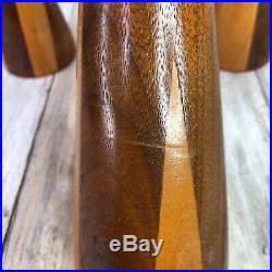 3 Mid Century Danish Modern Wooden Candle Sticks Vintage Two Toned Brown Vintage
