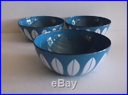 3 Mid Century Modern Catherine Holm Lotus 4 Enamelware Bowl Blue White Norway
